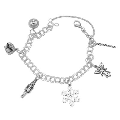 Beautiful Merry Christmas Charm Bracelet - Sterling Silver - Holiday - B-2760