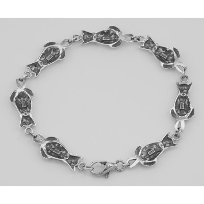 Unique Filigree Cat / Kitty Bracelet - Sterling Silver - B-96