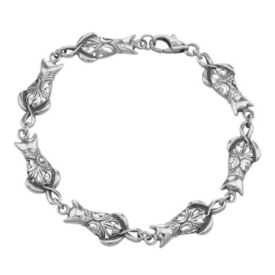 Unique Filigree Cat / Kitty Bracelet - Sterling Silver - B-96