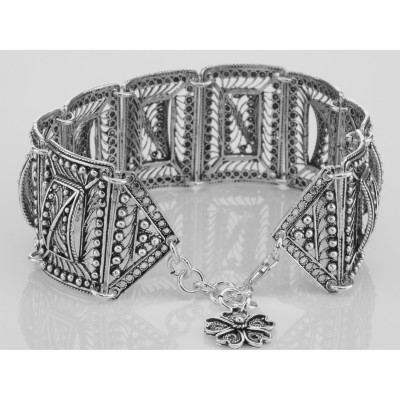 Beautiful Antique Victorian Style Filigree Bracelet - Sterling Silver - BT-98 Beautiful Antique Victorian Style Filigree Bracelet - Sterling Silver - BT-98