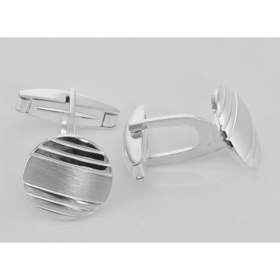 Fine Italian made Round Engravable Cuff Links - Sterling Silver - CF-201