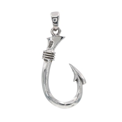 Large Men's Classic Barbed Fish Hook barb Pendant - Sterling Silver - CH-6187
