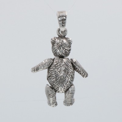 Movable Teddy Bear Pendant Charm - Large - Sterling Silver - CH-6296