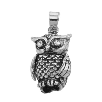 Moveable Owl Charm Pendant - Moveable - Sterling Silver - CH-6078
