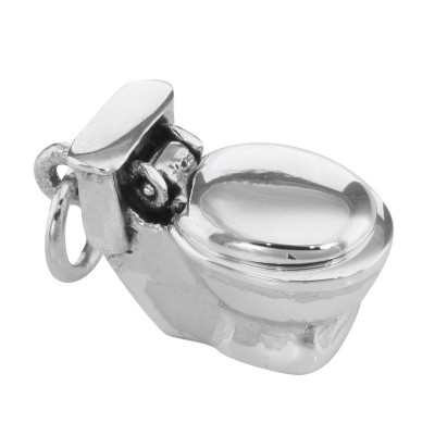 Sterling Silver Movable Toilet Charm Pendant Lid Opens - Potty - CH-6080
