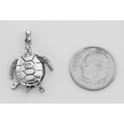 Moveable Sea Turtle Pendant Charm - Movable - Sterling Silver - CH-6301