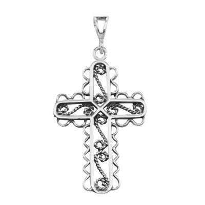 Twisted Rope Design Filigree Cross Pendant - Sterling Silver - CR-746