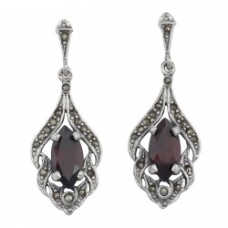 Blue Topaz Marcasite Antique Style Earrings - Sterling Silver