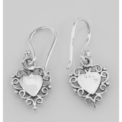 Cute Heart Earrings w/ Stone - Sterling Silver - E-851