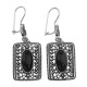 Classic Antique Style Rectangular Black Onyx Earrings - Sterling Silver - ET-029