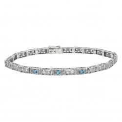7 1/4 inch Victorian Style 3 Stone London Blue Topaz Filigree Bracelet in Fine Sterling Silver