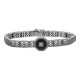 Art Deco Style Black Onyx and White Topaz Filigree Link Bracelet Sterling Silver - FB-142-O