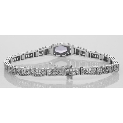 Art Deco Amethyst / Diamond Bracelet - 14kt White Gold