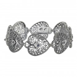 ONLY 1 IN STOCK - Victorian Style Filigree Heart Bracelet w/ Blue Sapphire in fine Sterling Silver