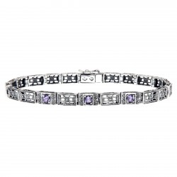 Victorian Style 3 Stone Amethyst Filigree Bracelet in Fine Sterling Silver