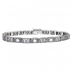 Victorian Style 3 Stone White Topaz Filigree Bracelet in Fine Sterling Silver
