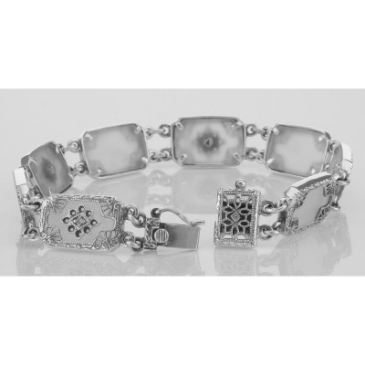 Victorian Style Camphor Glass Filigree Bracelet with Diamonds Sterling Silver - FB-21-CR