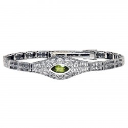 Victorian Style Peridot Filigree Link Bracelet in Fine Sterling Silver