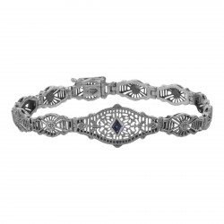 Art Deco Style Blue Sapphire Filigree Bracelet - Sterling Silver 7 1/4 inches