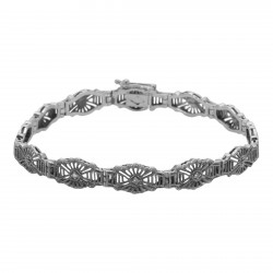Beautiful Victorian Style 3 Diamond Filigree Link Bracelet - Sterling Silver