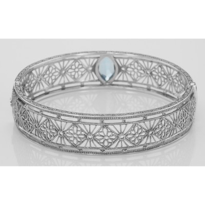 Victorian Style Filigree Blue Topaz Bangle Bracelet In Fine Sterling Silver - FBB-2-BT Victorian Style Filigree Blue Topaz Bangle Bracelet In Fine Sterling Silver - FBB-2-BT