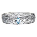 Victorian Style Filigree Blue Topaz Bangle Bracelet In Fine Sterling Silver