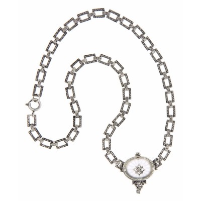 Custom Victorian Style Camphor Glass Diamond Chain - 18 inches - Sterling Silver - FC-662