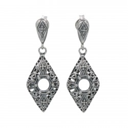 Classic Art Deco Style Sterling Silver 5mm Semi Mount Filigree Earrings