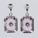 Art Deco Style Filigree Earrings Pink Pressed Glass Crystal Diamond Accents Sterling Silver - FE-371-PINK