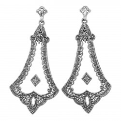 Crystal / Diamond Filigree Drop Earrings - Sterling Silver