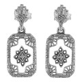 Victorian Style Camphor Glass / Diamond Filigree Earrings - Sterling Silver