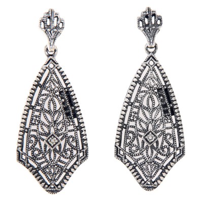 Filigree Earrings w/ Genuine Diamond Center - Sterling Silver - FE-138-D Filigree Earrings w/ Genuine Diamond Center - Sterling Silver - FE-138-D
