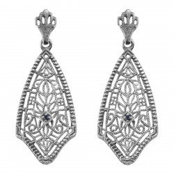 Filigree Earrings w/ Genuine Blue Sapphire - Sterling Silver