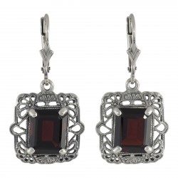 Victorian Style 8 Carat TW Red Garnet Filigree Earrings - Sterling Silver