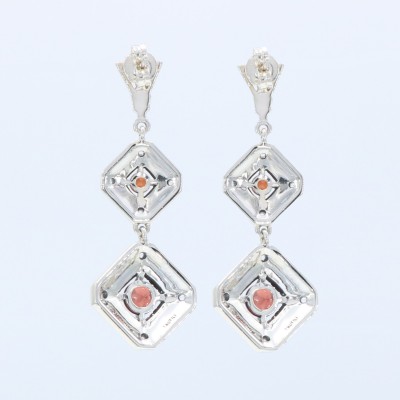 Art Deco Style Garnet Two Tiered Earrings Sterling Silver - FE-280-G