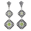 Art Deco Style Peridot Two Tiered Earrings Sterling Silver