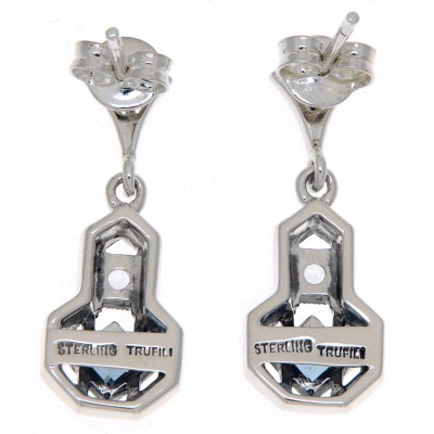 Art Deco Style Ruby and White Topaz Filigree Earrings - Sterling Silver - FE-365-R