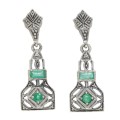 Art Deco Style Genuine Emerald / White Topaz Filigree Earrings Sterling Silver