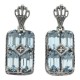 Art Deco Style Blue Topaz w/ Diamond Earrings - Sterling Silver - FE-376-BT