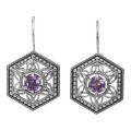 Art Deco Style Amethyst Filigree Earrings - Sterling Silver