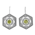 Art Deco Style Peridot Filigree Earrings - Sterling Silver