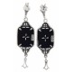 Art Deco Style Black Onyx Dangle Filigree Earrings with Diamond Sterling Silver - FE-582-O
