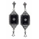 Art Deco Style Black Onyx Dangle Filigree Earrings with Diamond Sterling Silver - FE-582-O