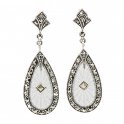 Sunray Crystal and Marcasite Filigree Earrings - Sterling Silver