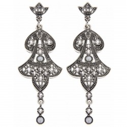 Filigree Fine White Topaz  Pearl Chandelier Drop Earrings - Sterling Silver
