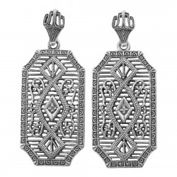 Diamond Filigree Drop Earrings - Sterling Silver