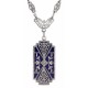 Art Deco Style Blue Lapis Filigree Diamond Necklace - Sterling Silver - FN-157-L