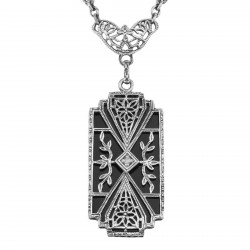 Art Deco Style Black Onyx Filigree Diamond Necklace - Sterling Silver