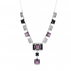 Art Deco Style Amethyst and Onyx Necklace - Sterling Silver