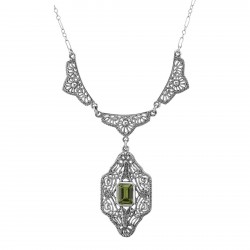Beautiful Victorian Style Peridot Filigree Necklace 19 Chain - Sterling Silver